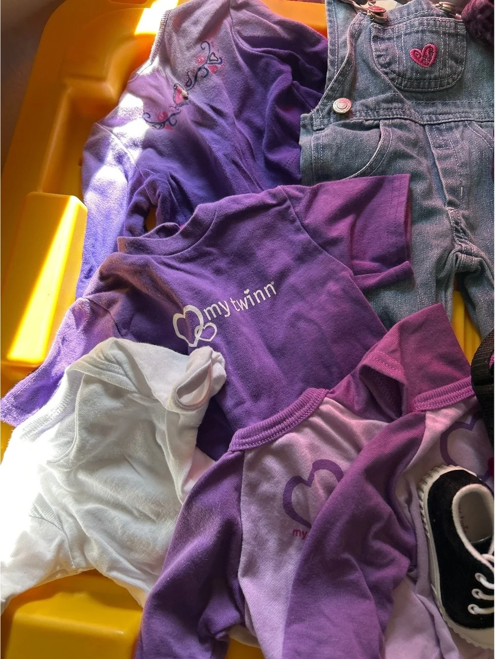 My Twin dolls Clothing Set Purple and Denim Overalls Size 3